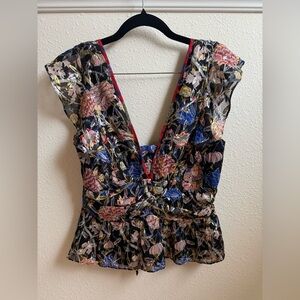 BA&SH Paris Jami Brocade Open Tie-Back Top, Size 1